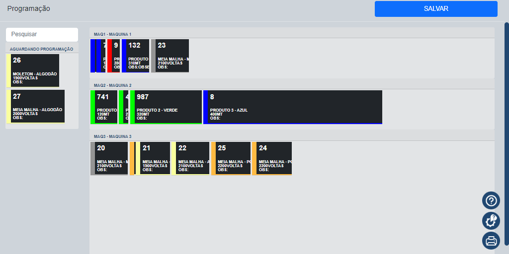 Tela de ordens de produção